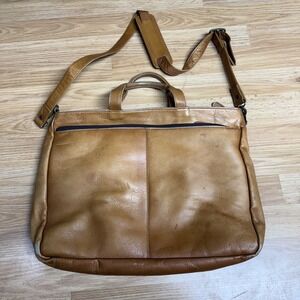 LATICO camel brown leather briefcase laptop messenger bag vintage